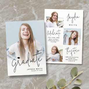 Modern Script 4 Photo Graduation Announcement