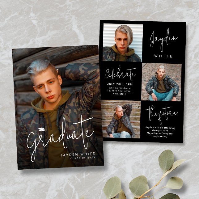 Modern Script 4 Photo Graduation Announcement (Modern Script 4 Photo Graduation Announcement)