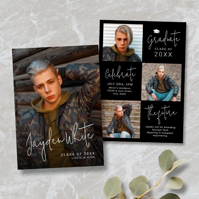 Modern Script 4 Photo Graduation Announcement (Creator Uploaded)