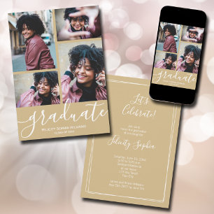 Modern Script 4 Photo Light Gold Graduation Announcement