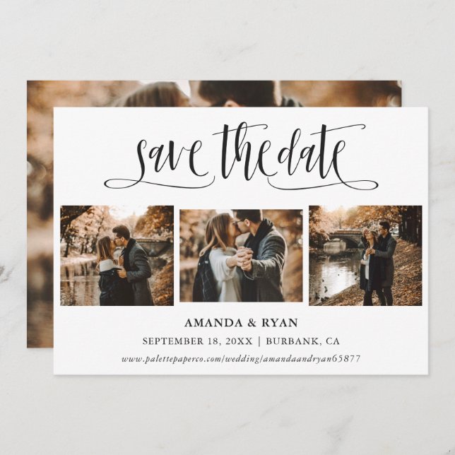Modern Script 4 Photo Wedding Save The Date Cards (Front/Back)