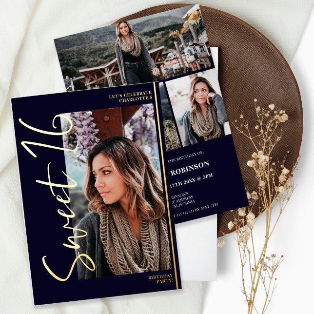 Modern script 4 photos black Sweet 16 gold (Creator Uploaded)