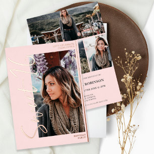 Modern script 4 photos pink Sweet 16 rose gold