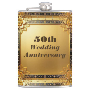 Modern Script 50th Wedding Anniversary Faux Gold Hip Flask