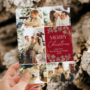 Modern Script 5 Photo Christmas Holiday Card