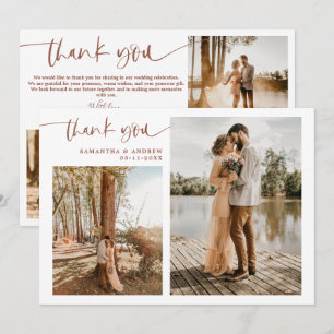 Modern script 5 photo terracotta thank you wedding card
