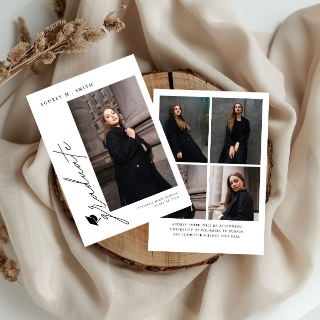 Modern Script 5 Photos Graduation Announcement (Creator Uploaded)