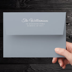 Modern Script 5 x 7 Return Address Dusty Blue Envelope