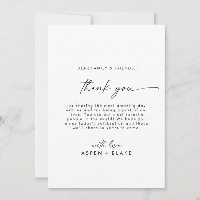 Modern Script 5x7" Thank You Reception Flat Card (Front)