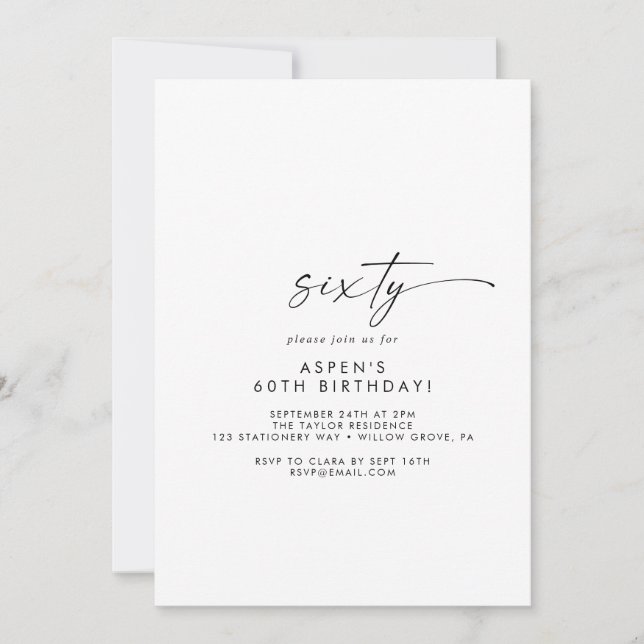 Modern Script 60th Birthday Party Invitation (Front)
