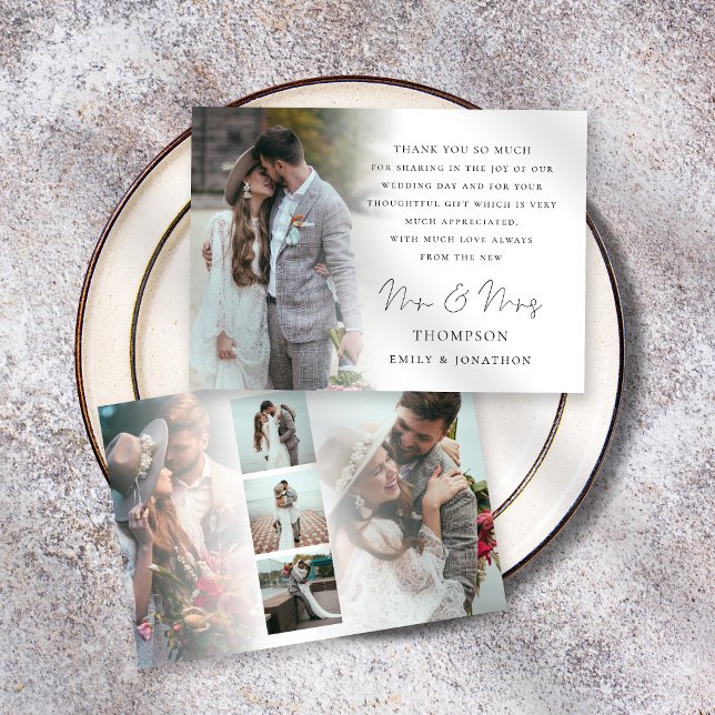 Modern Script 6 Photos Wedding  Thank You Card (Front and back view)
