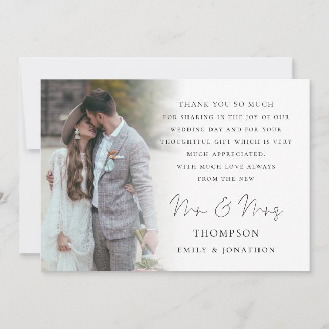 Modern Script 6 Photos Wedding Thank You Card (Front)