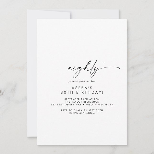 Modern Script 80th Birthday Party Invitation (Front)