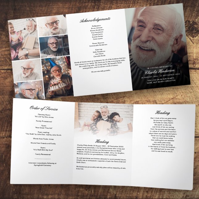 Modern Script 8-Photo Trifold Funeral Program (Creator Uploaded)