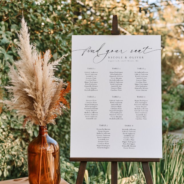 Modern Script 8 Tables Welcome Seating Chart (Modern Script 8 Tables Welcome Seating Chart, Wedding Sign)