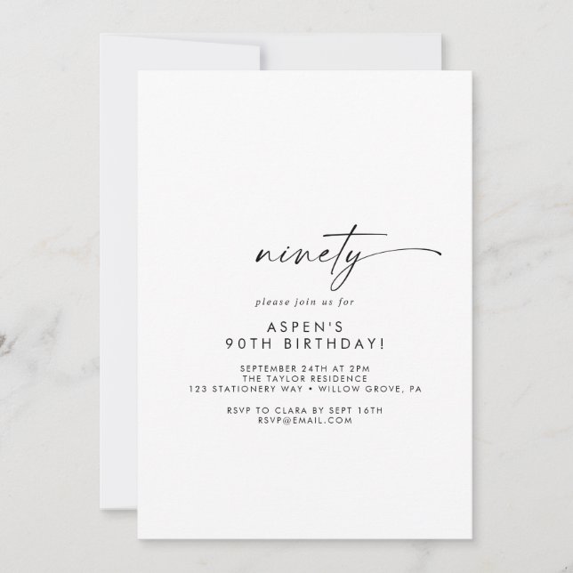 Modern Script 90th Birthday Party Invitation (Front)