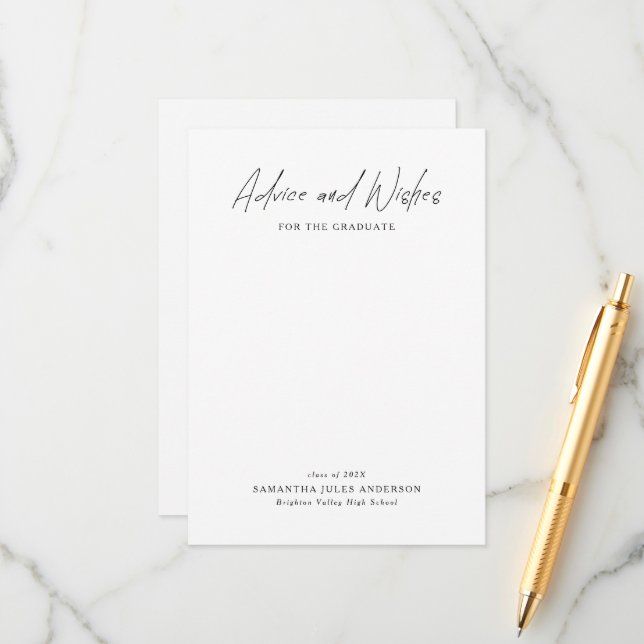 Modern Script Advice and Wishes Graduation Card (Front/Back In Situ)