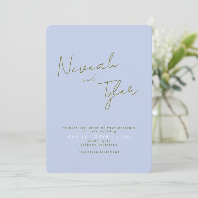 Modern Script and Dove Wedding Invitation (Standing Front)