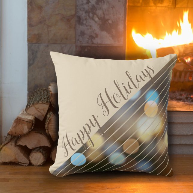 Modern Script and Stripes Bokeh Christmas Holiday Cushion (Creator Uploaded)