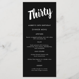 Modern Script Any Year 30th Birthday Party Menu