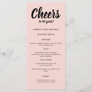 Modern Script Any Year 30th Birthday Party Menu