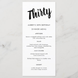 Modern Script Any Year 30th Birthday Party Menu