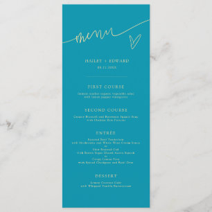 Modern Script Aqua Blue Wedding Menu