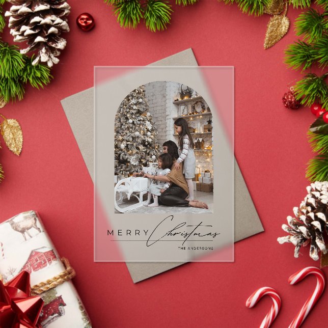 Modern Script Arch Family Photo Christmas Card Acrylic Invitations (Insitu (Holiday))