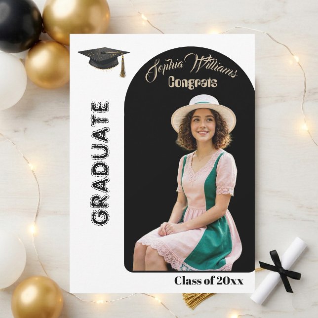 Modern Script Arch Photo Graduation Minimal Black Invitation (Modern Script Arch Photo Graduation Minimal Black Invitation)