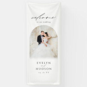 Modern Script Arch Photo Wedding Welcome Sign