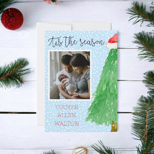 Modern Script Baby Announcement Christmas Photo