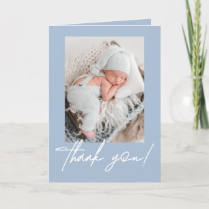 Modern Script Baby Boy Photo Blue Announcement