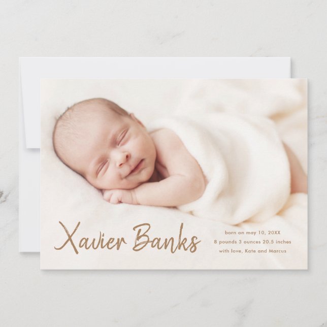 Modern Script Baby Photo Birth Announcement (Front)