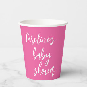 Modern Script Baby Shower Custom Trendy Hot Pink Paper Cups