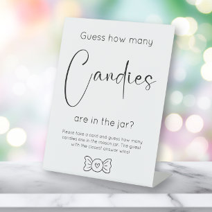 Modern Script Baby Shower Guess How Many Candies Pedestal Sign