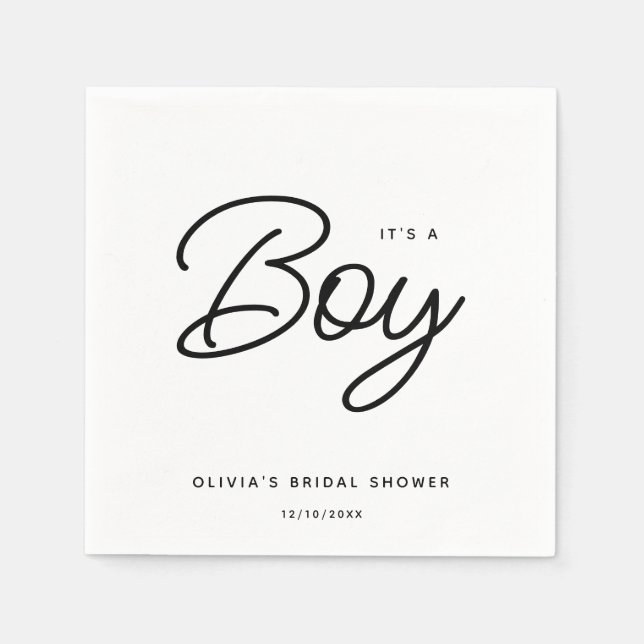 Modern Script Baby Shower It's A Boy Napkin (Front)