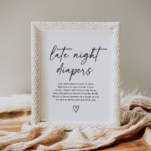Modern Script Baby Shower Late Night Diapers Sign