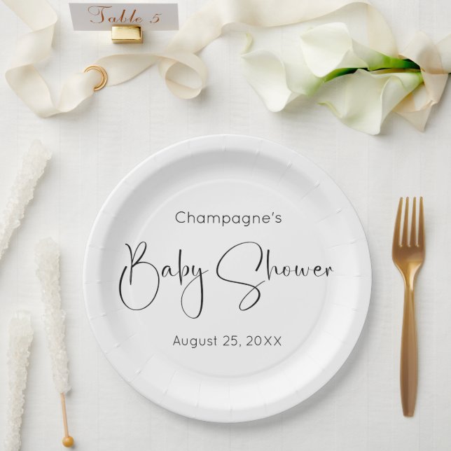 Modern Script Baby Shower Paper Plate (Wedding)