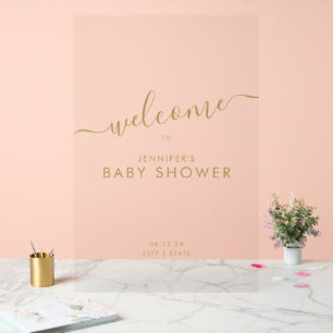 Modern Script Baby Shower Welcome Gold Acrylic Sign