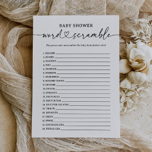 Modern Script Baby Shower Word Scramble Game Invitation