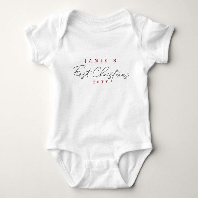 Modern Script Baby's First Christmas Personalised  Baby Bodysuit (Front)