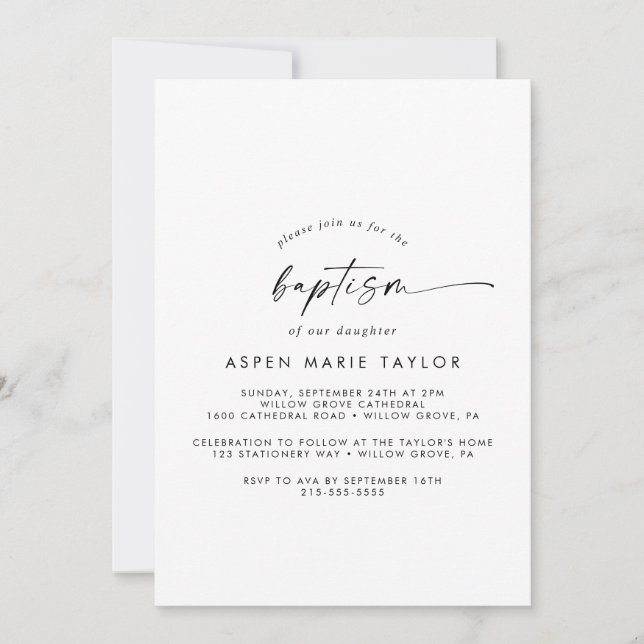 Modern Script Baptism Invitation (Front)