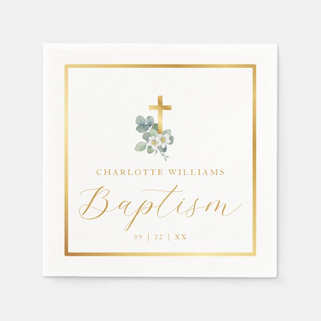 Modern Script Baptism Napkins | Elegant Religious  (Front)