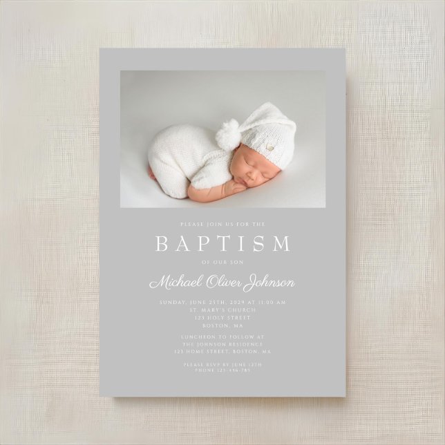 Modern Script Baptism Photo Invitation (Modern Script Baptism Photo Invitation
)
