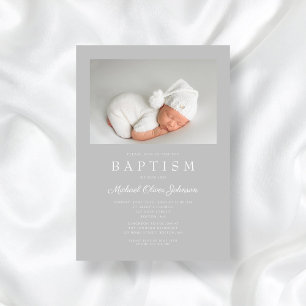 Modern Script Baptism Photo Invitation