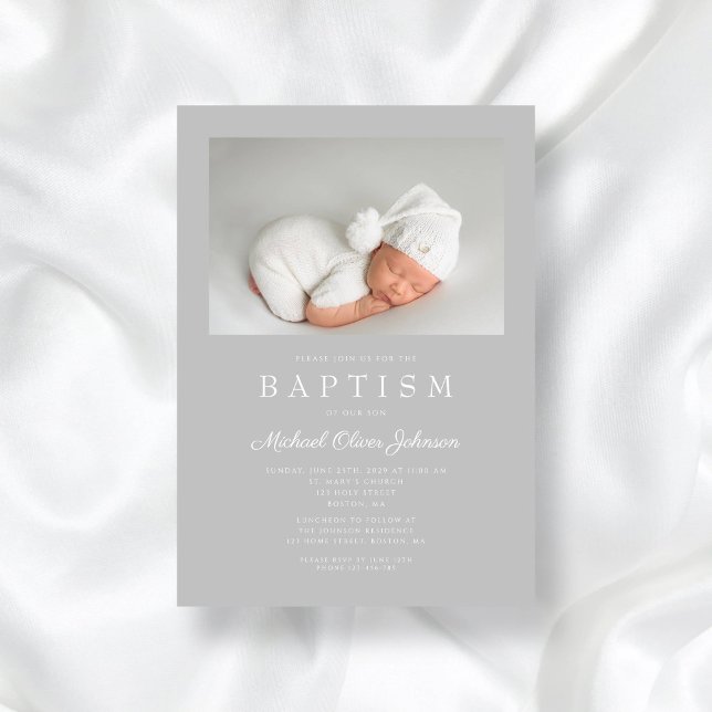 Modern Script Baptism Photo Invitation (Modern Script Baptism Photo Invitation)