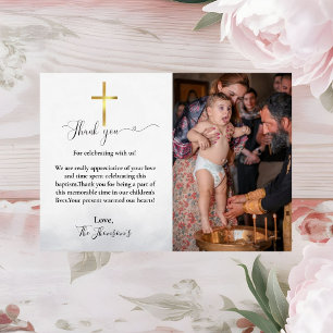 Modern script baptism thank you card