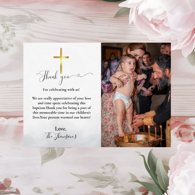 Modern script baptism thank you card (Creator Uploaded)