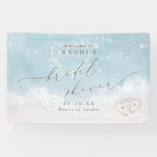 Modern Script beach hearts bridal shower welcome Banner