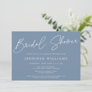 Modern Script Beautiful Dusty Blue Bridal Shower Invitation